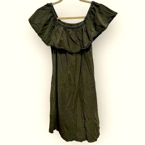 Topshop Dark Green Ruffle Mini Dress size 6 - Picture 2 of 6